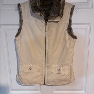 Vintage Cream Faux Fur Lined Vest, reversible EUC